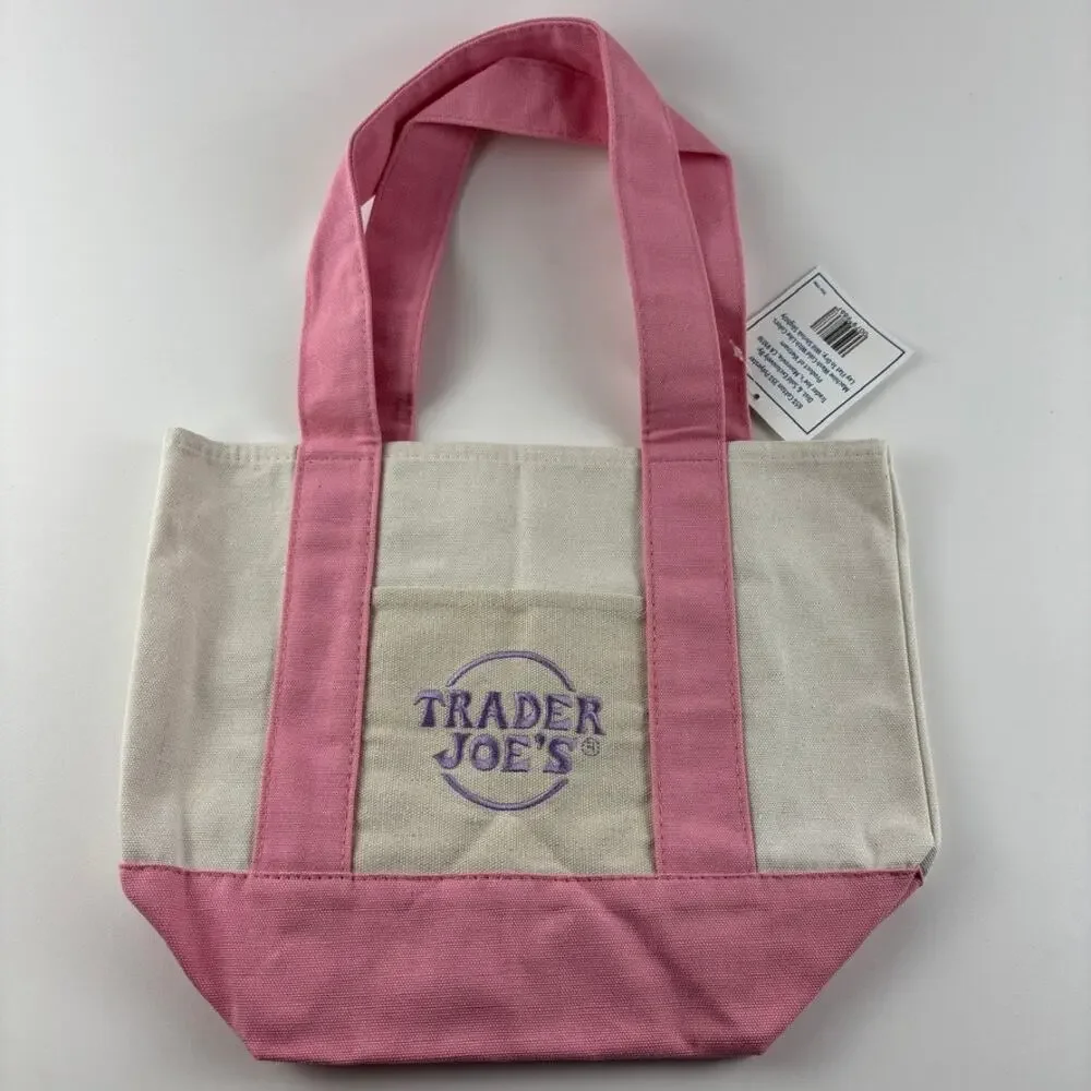 Trader Joe’s Mini Pastel Canvas Tote Bag Limited Edition Pastel Pink